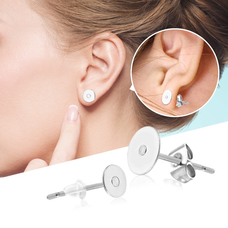 Newless 100 Pieces Stainless Steel Earrings Posts Flat Pad,100 Pieces Butterfly Earring Backs,100 Pieces Bullet Earring Backs,Total 300 Pieces (4mm) - Image 5